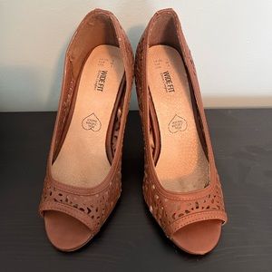 2/$15 Brown Open Toe Heels, great condition